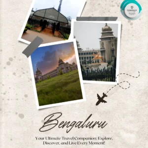 A vibrant collage showcasing Bangalore’s iconic landmarks, including Vidhana Soudha, Lalbagh Botanical Garden, and Cubbon Park, highlighting the city’s blend of modernity and greenery.