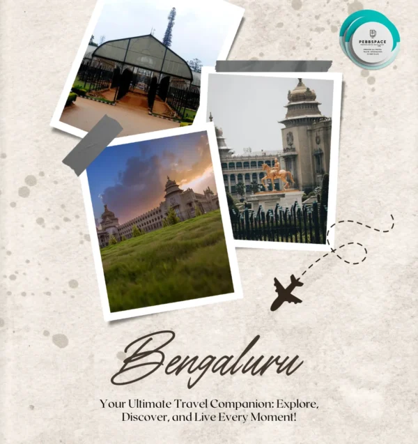 A vibrant collage showcasing Bangalore’s iconic landmarks, including Vidhana Soudha, Lalbagh Botanical Garden, and Cubbon Park, highlighting the city’s blend of modernity and greenery.