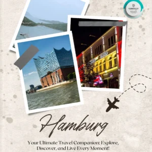 A picturesque collage showcasing Hamburg’s iconic landmarks, including the Elbphilharmonie, Speicherstadt canals, and vibrant nightlife, capturing the essence of this port city.