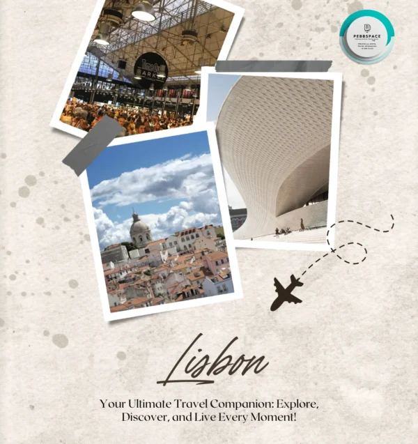 A collage of Lisbon’s iconic landmarks, featuring the vibrant streets of Alfama, the modern architecture of MAAT, and breathtaking views of the cityscape.