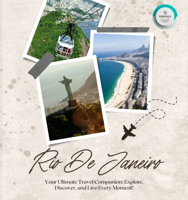 Rio de Janeiro travel guide cover featuring Christ the Redeemer, Copacabana Beach, and scenic city views