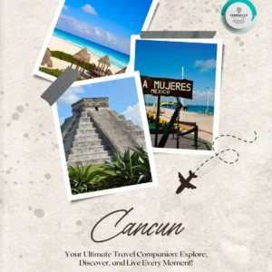 A tropical paradise image of Cancún featuring white sandy beaches, turquoise waters, and vibrant nightlife.