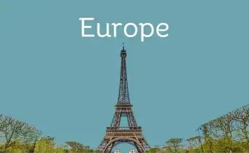 The Eiffel Tower with the word Europe written above it