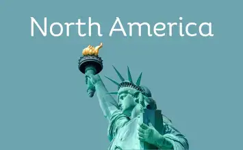 The Statue of Liberty with the word North America written above it.