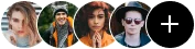 Profile pictures of people with blurred faces followed by a plus sign in a circle, representing users who have provided testimonials