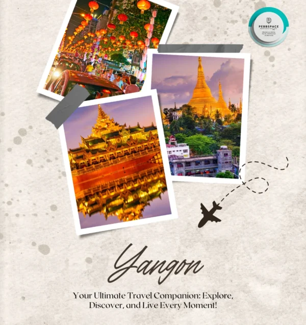 Shwedagon Pagoda in Yangon glowing at sunset with reflection in nearby lake
