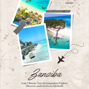 Tranquil beach scene in Zanzibar with turquoise water and traditional dhow boat