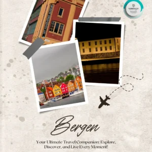 Bryggen Wharf in Bergen with colorful wooden houses and scenic fjord backdrop in Norway.
