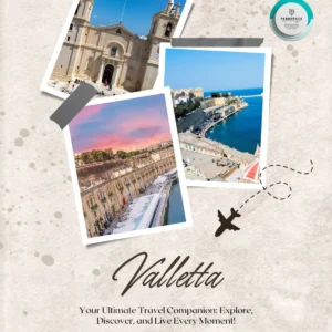 Valletta skyline with limestone architecture and blue Mediterranean Sea in Malta.