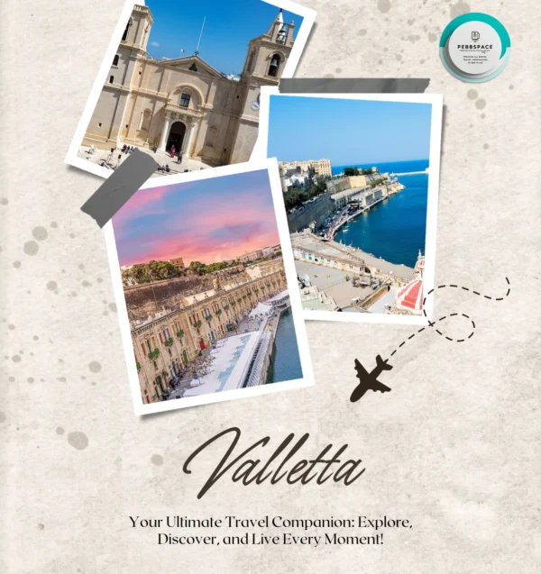 Valletta skyline with limestone architecture and blue Mediterranean Sea in Malta.